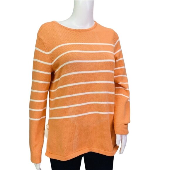 J Jill Womens Knit Pullover Sweater Clementine Orange Striped Side Ties Size S - Picture 2 of 13